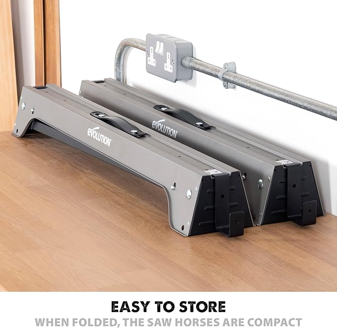 Evolution Power Tools Compact Folding Saw Horses Twin Pack (Aka Saw Bench, Sawhorse Pair) - Supports Up to 500KG - Lightweight & Portable (EVOSH1)