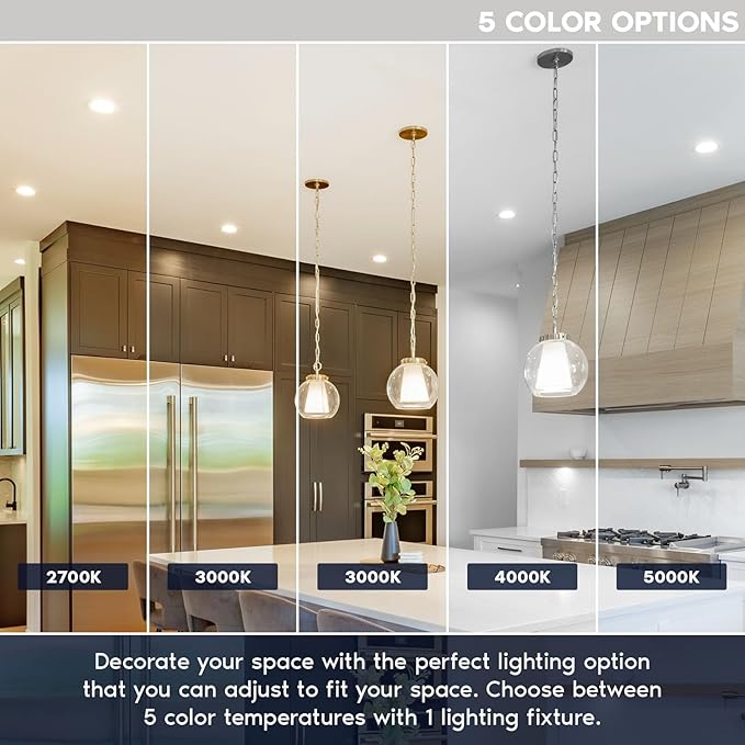 LUXRITE 5/6 Inch Retrofit LED Recessed Lighting, 17W=90W, 1500LM, 5CCT Color Selectable 2700K | 3000K | 3500K | 4000K | 5000K, Dimmable Can Light, CRI 90, Wet Rated, Energy Star, Baffle Trim (6 Pack)