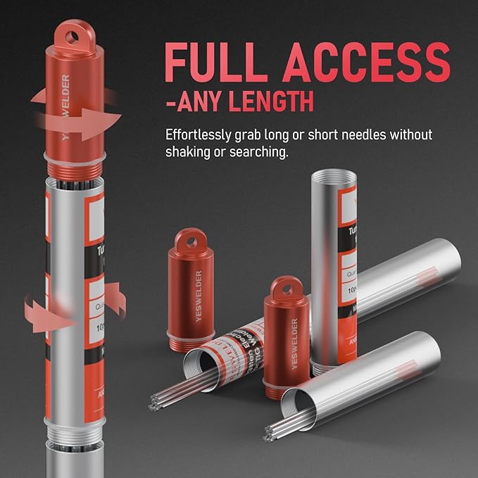 YESWELDER TIG Welding Tungsten Electrode Red Tip 1/16" x 7" (Red, WT20/EWTh-2) 10-pk