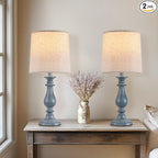 Lamps Set of 2 Vintage Rustic Farmhouse Table Lamps Bedside Reading Lamp Bedroom Nightstand Living Room Teapoy Lamp, Desk Light, 22 Inch High, Navy Blue, with Fabric Shade, Bulb Not Included