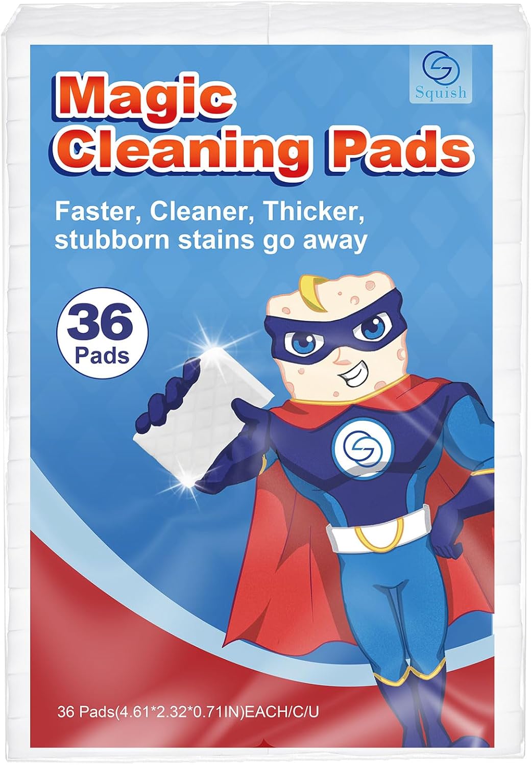 squish Magic Sponge Eraser, 36 Count Magic Cleaning Pads for Walls Oven, Kitchen, and Shoe Cleaner, Magic Erasers with Melamine Foam, Universal Cleaner