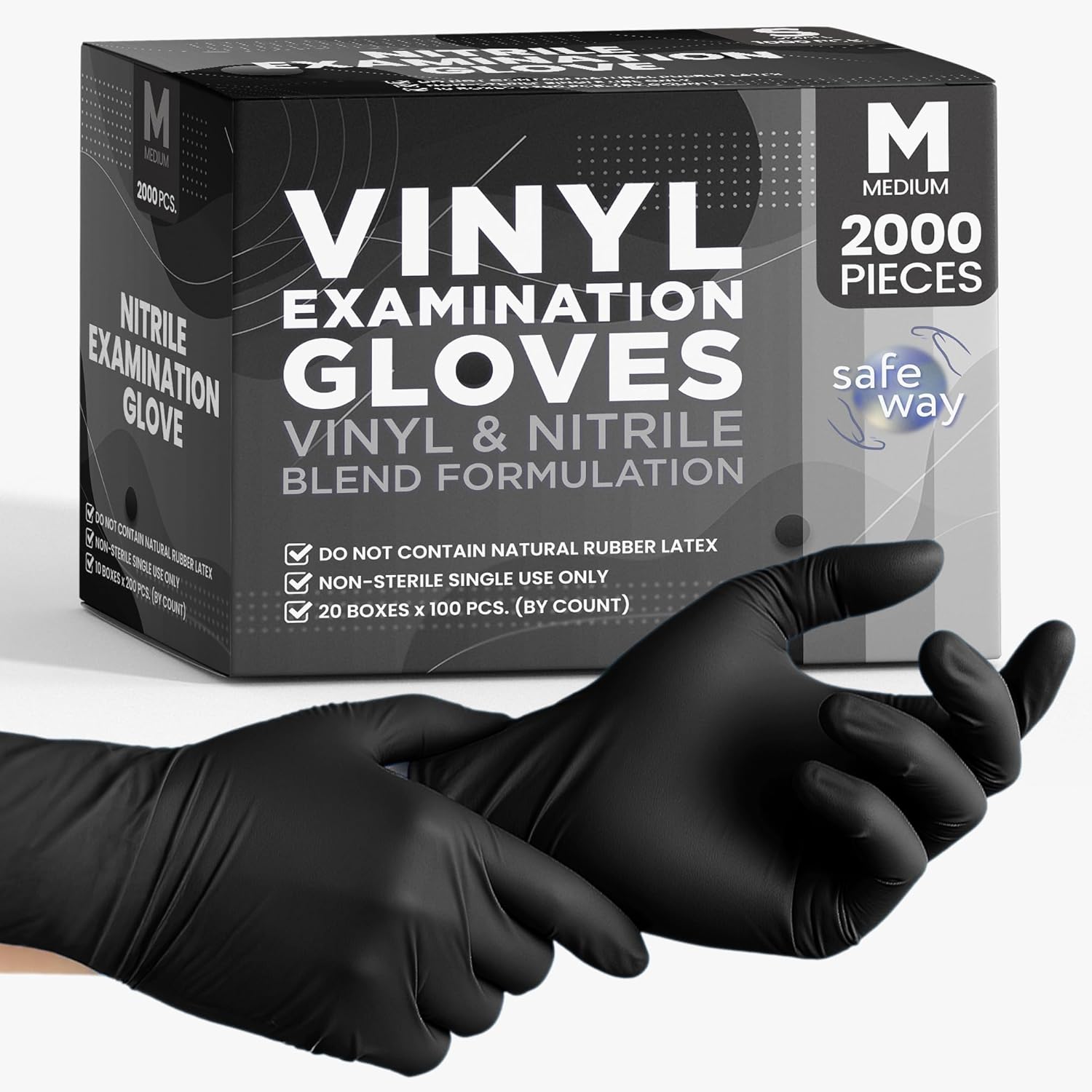 SAFEWAY USA Vinyl Disposable Gloves — Non-Latex and Powder Free, Heavy-Duty Protective and Multi-Purpose Gloves for Cleaning, Food Prep, Tattooing, Lab Works, Mechanics and More — (2000 pcs, Medium)