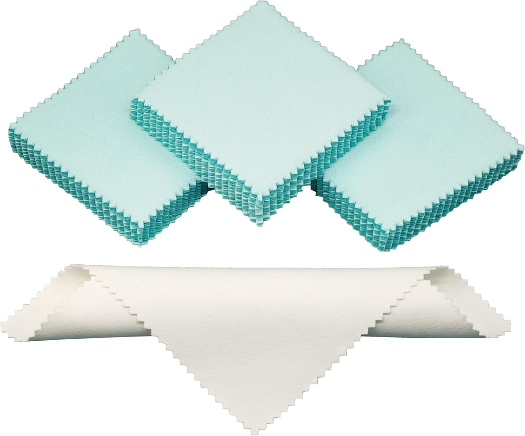 30PCS Jewelry Polishing Cloths for Sterling Silver, Gold & Platinum – Travel Jewelry Cleaner & Tarnish Remover Cleaning Care Wipe Cloth– Aqua Blue 3"x3" + 2 Large 5.8"x5.8" Cloths