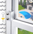 Sliding,Window Locks for Horizontal Sliding Windows,Window Security Lock with Key,Adjustable Aluminum Easv to Install Window Stopper,Window Locks for Up and Down Windows (12 Sets Silver)