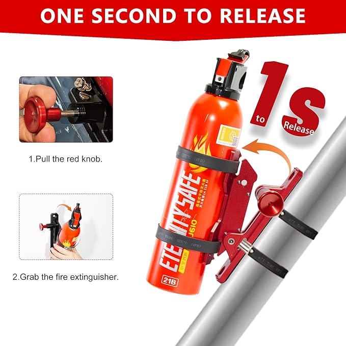 Quick Release Fire Extinguisher Mount - Aluminum Adjustable UTV Roll Bar Fire Extinguisher Holder Mounting Bracket for Jeep Wrangler TJ JK JL JKU Polaris RZR Ranger Can-Am X3, Red