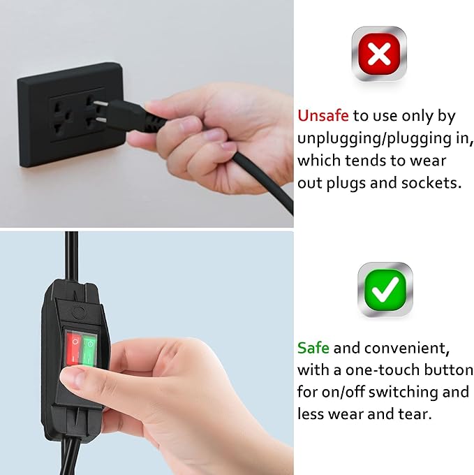 2 Way Extension Cord with On/Off LED Switch, Fiabtool 3 Prong Extension Cord Splitter, Heavy Duty Plug Splitter, SJTW 18AWG 10A/125V, Indoor Use (3.28 Ft, Black)