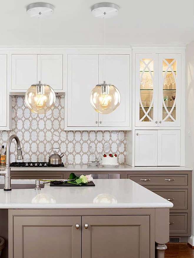 1 Light Globe Pendant Light for Kitchen Island Silver Pendant Light Fixtures with Clear Glass Globe Hanging Lights for Bedroom,Hallway,Bar