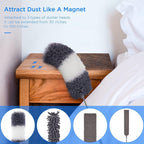 Microfiber Feather Duster 5-in-1 Kit for Dusting and Cleaning – 30–100" Extension Pole, Anti-Slip Grip, Bendable Washable Heads for Ceiling Fan, Furniture, Car (Blue)