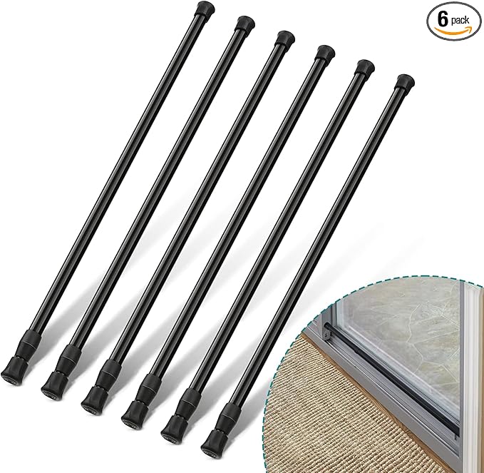 6 Pcs Window Security Bars, Adjustable Sliding Glass Door Bar Sliding Door Security Bar Window Safety Lock Bar with Rubber Tips for Children Home, Extends from 15.8-27.6 Inch, Black
