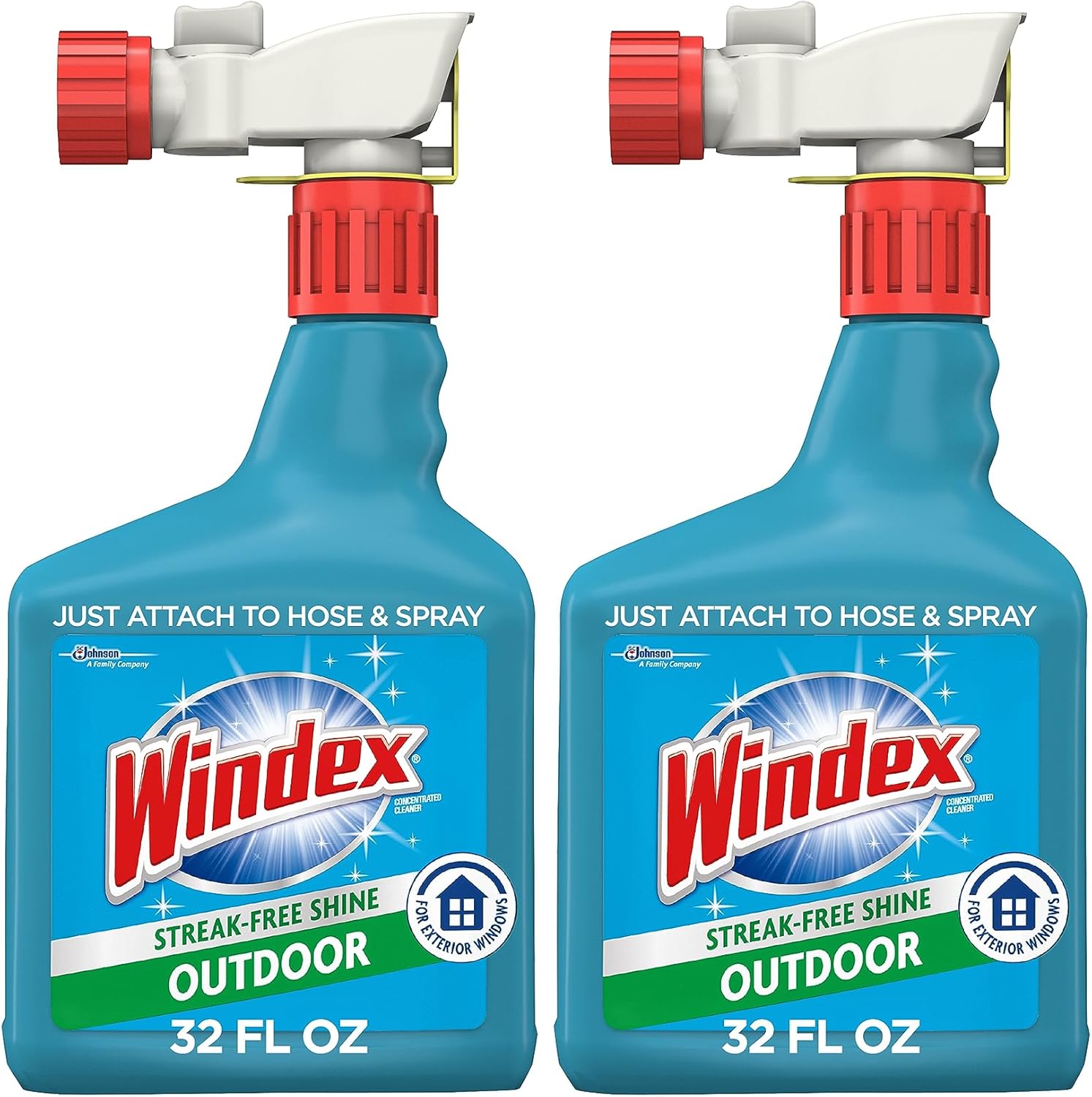 Windex Outdoor Window and Glass Cleaner for Hose Ammonia Free, Concentrated Formula for Deep Outdoor Clean, Patio Cleaner, Compatible With All Hoses, 32 Fl Oz (Pack of 2)