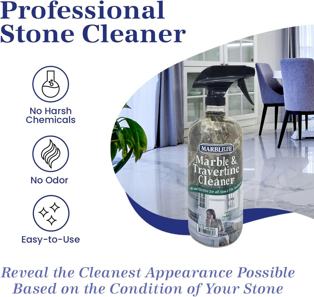 Marblelife InterCare Marble and Travertine, Natural Stone & Terrazzo Liquid Cleaner, Shower & Tile Surface Care, Floor, Walls & Countertop Cleaner and Degreaser, 32 oz