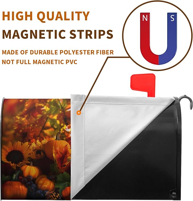 Fall Autumn Pumpkin Mailbox Covers Magnetic Standard Size 21x18 Inch Harvest Maple Leaves Letter Box Cover Fall Mailbox Post Box Wraps Yard Garden Decorations