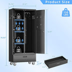 Broom Closet Storage Cabinet with Drawer and Hanging Rod, Garage Storage Cabinet with Wheels and 5 Pegboard, Rolling Tool Cabinets with 2 Doors and 3 Shelves for Garage, Bathroom, Black