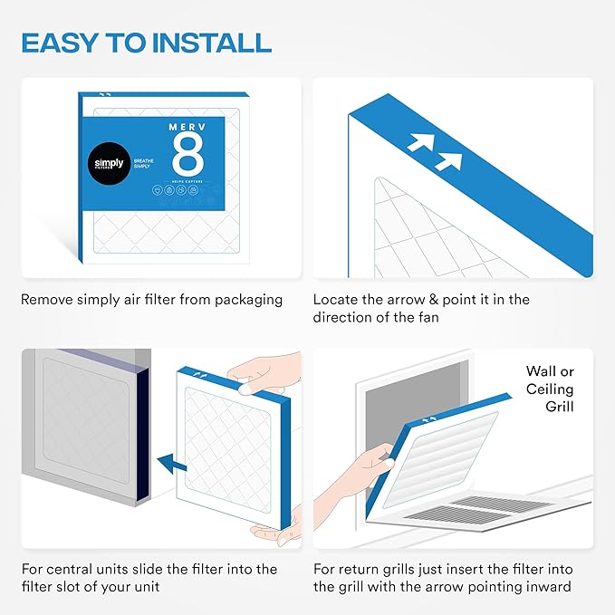 Simply 16x25x4 Air Filter MERV 8, MPR 600, 1 Pack, For Home AC Furnace & HVAC (Actual Size: 15.75"x24.75"x3.75") DUST Pet & Allergy Control