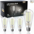 TJOY Edison Light Bulbs 60W Equivalent, Dimmable Vintage LED Light Bulbs, E26 Medium Base, 5000K Daylight, ST58, 8W, 800LM, Ultra-Bright, 80+CRI, Antique Decorative LED Filament, Clear Glass, 4 Pack