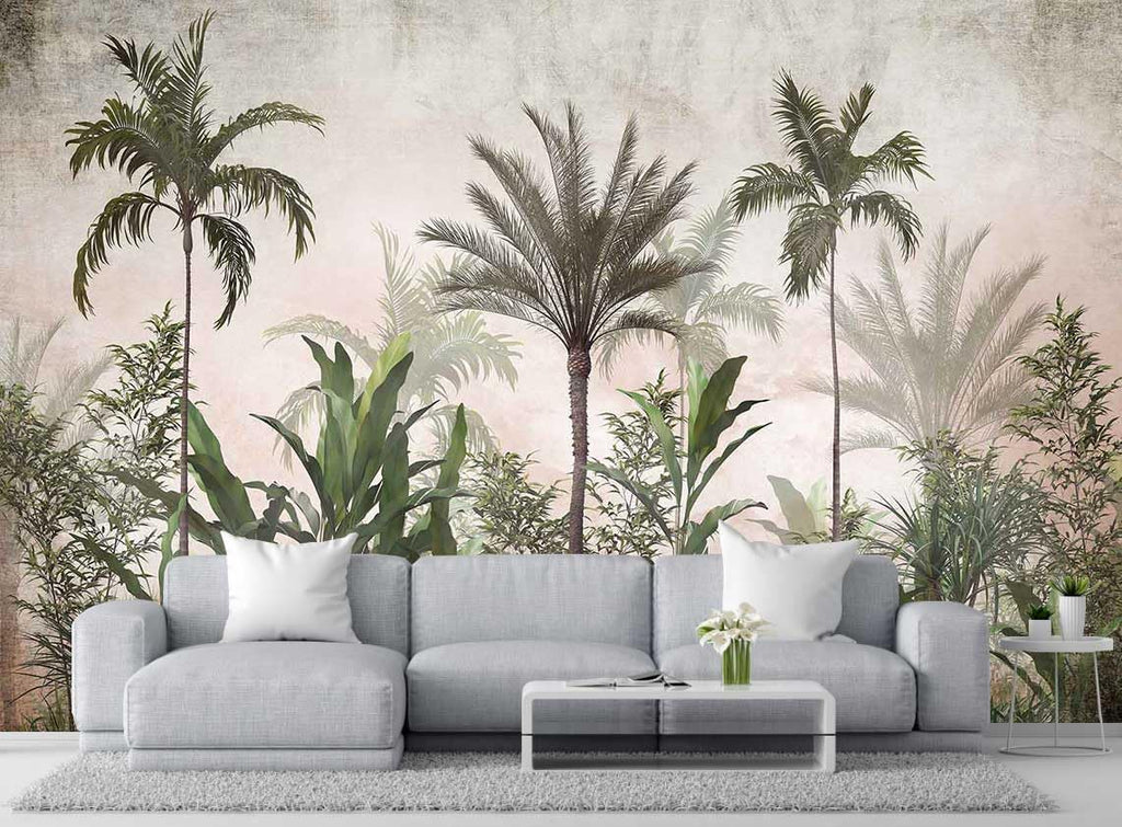 Tropical Greenery and Leaves Mural, Large Art Backdrop Wallpaper, Sofa Backdrop and TV Backdrop Wall Mural(Non-self-Adhesive)