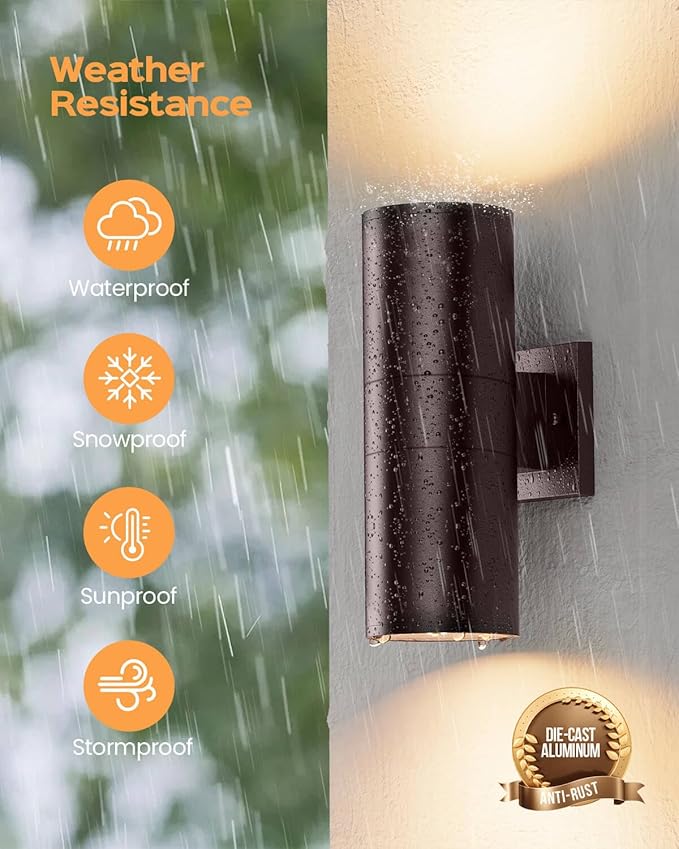 SHIMR Dusk to Dawn Porch Lights Outdoor 2 Pack, Modern Outdoor Lights for House with LED Bulbs, Oil Rubbed Bronze Cylinder Outside Light Fixture Aluminum Outdoor Sconce Exterior Lighting [ETL Listed]