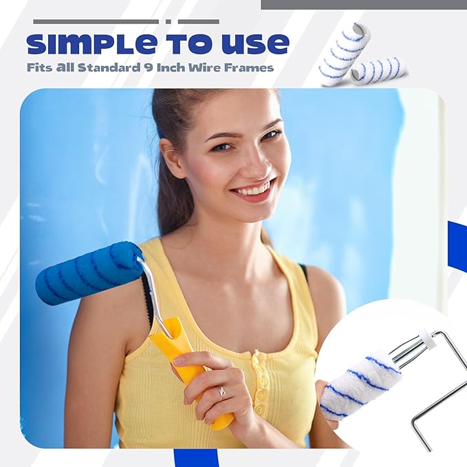 Leumoi 120 Pcs Paint Roller Covers, 1/2 Nap 9" Roller Covers, High Capacity Microfiber Naps for Wall Paint Kit Home Repair Tools Painting Supplies (Blue)