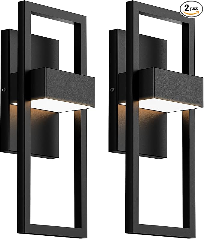 BesLowe 14.5” Modern Outdoor Wall Lights, 3000K LED Exterior Lighting Fixtures Wall Mounted, Porch Lights Outdoor Wall Sconce Lamps, Black Outdoor Lights for House Front Door Garage Patio, 2-Pack