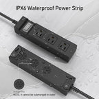 Outdoor Power Strip Weatherproof, KPQ IPX6 Waterproof Surge Protector with 3 Wide Outlets, 10FT Flat Plug Extension Cord, Wall Mountable for Home, Office, Dorm, Patio, FCC UL Listed