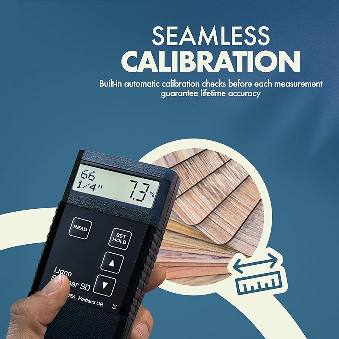 Ligno Scanner SD Pinless Moisture Meter - Wood Moisture Meter for Different Wood Species, Panels and Floor Planks - Dual-Depth Humidity Tester for Woodworking & Flooring
