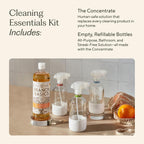 Branch Basics Cleaning Essentials Kit: All Purpose, Glass and Bathroom Cleaner - Concentrate (33.8 Oz) (24 Refills) + Refillable Glass Spray Bottles (16 Oz) Plant Based, Human-Safe, & Fragrance Free