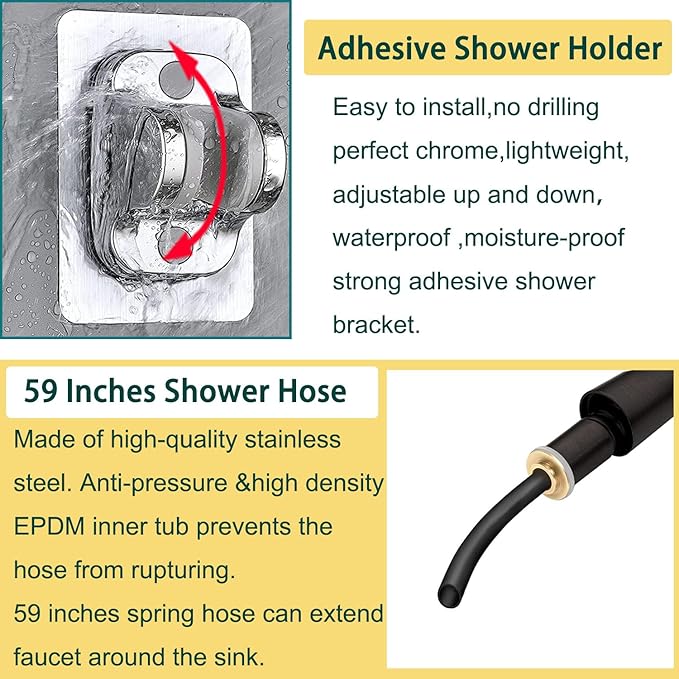 Kitchen Faucet Hose Sprayer Attachment for Tub & Sink, Black Stainless Steel Hose, Water Saving Aerator & 3-way Diverter Valve