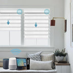 SmartWings Motorized Zebra Shades Work with HomeKit, Alexa, Google Home, 90% Blackout Light Filtering Day Night Sheer Blinds, Privacy Light Control, for Home/Office, Customized, Grevish White