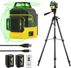 IKOVWUK Laser Level with Tripod, Laser Level 3x360° Self Leveling 12 Green Line, Rechargeable Battery 2 x 3000 mAh & Type-C Charging Port, Compact Adjustable 1.6M Tripod & Carry Pouch Included