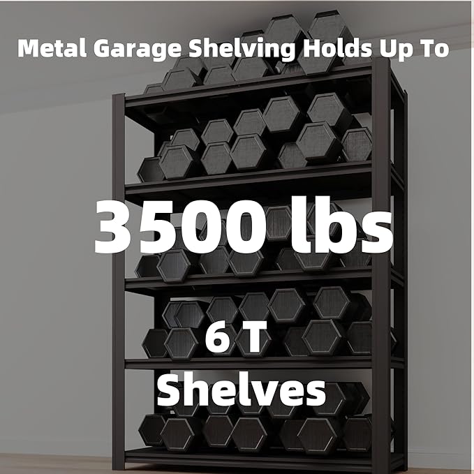 6-Tier 55" W x 24" D x 84" H Garage Shelving 3500LBS Storage Shelves Heavy Duty Metal Shelf Unit Adjustable Basement Industrial Storage Racks (6T-84 * 55 * 24)
