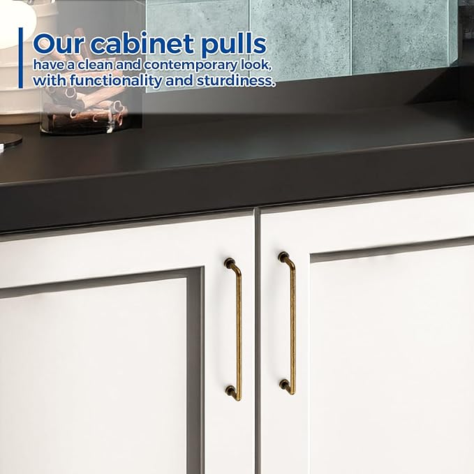 JOY DECOR Cabinet Pulls – 7-1/2 Inch Hole Center, Antique Brass, 10 Pack, Zinc Alloy Cabinet Handles for Drawers & Cupboard – Vintage Style Hardware for Kitchen, Bathroom, Dresser, Furniture Makeover