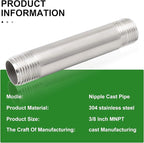 TAISHER 4PCS Stainless Steel Pipe Fittings, 3/8" NPT x 3/8" NPT Male Threaded, 4" Length Nipple Cast Pipe
