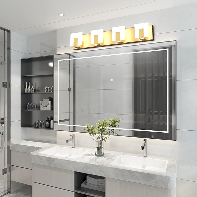 Aipsun Gold Vanity Lights for Bathroom Modern LED 4 Lights Bathroom Vanity Lights Up and Down Wall Light Fixtures 6000K