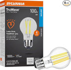 Sylvania LED TruWave Natural Series A19 Light Bulb, 100W Equivalent, Efficient 15W, 1600 Lumens, Medium Base, Dimmable, Clear, 5000K, Daylight - 4 Pack (42273)