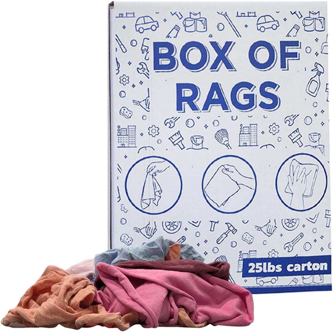 Premium Color Knit Cleaning Rags (25 lbs. Box) – Shop Rags Bulk for Workshops, Mechanics, Painters, and Home Use, Multipurpose Cotton T-Shirt Rags