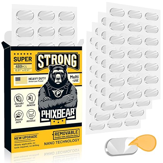 Medium Mounting Putty No Residue, Double Sided Tape Glue Adhesive Dots Clear Museum Sticky Tack, Picture Hanging Strips Fixed Posters Decor Art Craft Party, 0.31 x 0.51 in (480 Pcs)