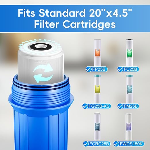 iSpring HB28B Whole House Water Filter Housing, 20" x 4.5" Universal Housing for Whole Home Water Filtration w/ 1" NPT Ports Pre-Filtration System