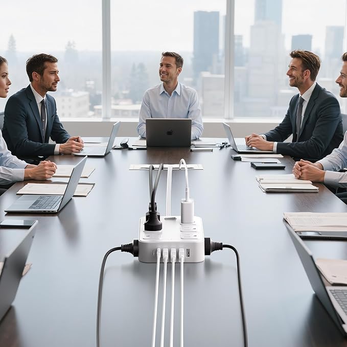 Flat Plug Power Strip Surge Protector with 12 AC Outlets 6 USB Ports 3 Side Multi Plug Outlet Extender 15 Ft Extension Cord for Home Office Kitchen Dorm Wall Desk Charging Station ETL Listed