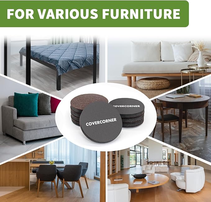 Furniture Sliders for Hardwood Floors 8 PCS - 4 3/4 inch Sliders for Moving Furniture – Felt Furniture Pads for Hardwood Floors Brown