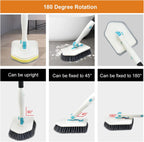 Long Handled Scrub Brush for Shower,3-in-1 Cleaning Brushes with 3 Different Function Cleaning Heads Brush for Shower Cleaning Bathroom Kitchen Walls Tub Tile (White)