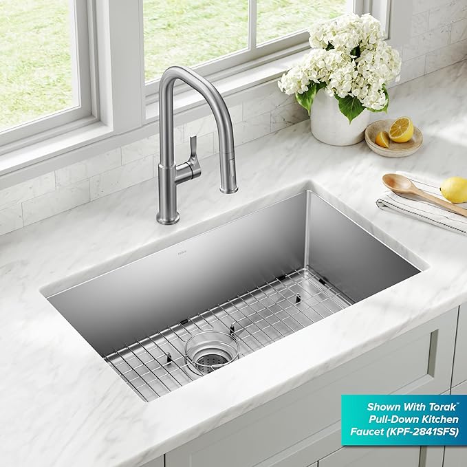 KRAUS Standart Pro 30 -inch Undermount Single Bowl 16 Gauge Stainless Steel Kitchen Sink, KHU100-30