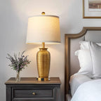 25" Retro Gold Farmhouse Jar Table Lamps Set of 2, 3 Way Touch Control Rustic Bedside Lamps with USB A+C Ports & AC Outlet, Pot Nightstand Lamps for Bedroom Living Room (LED Bulbs Included)