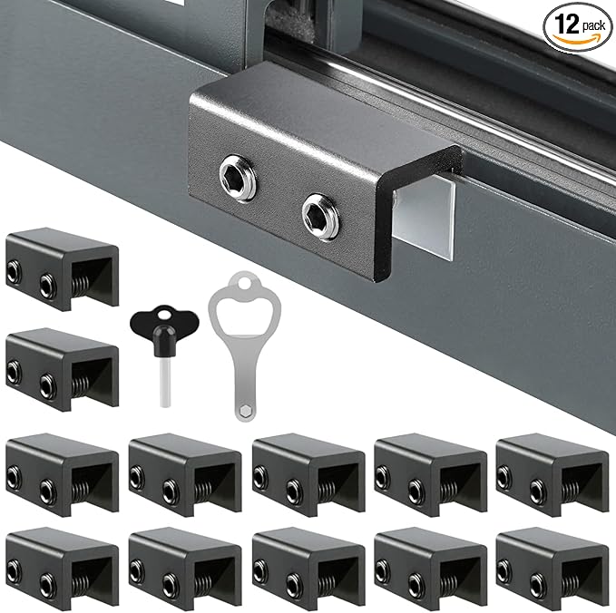 Sliding Window Locks (12 Sets), Security Window Locks with Keys, Adjustable Aluminum Sliding Window Stops, Easy Installation Without Drilling, for Vertical and Horizontal Sliding Windows