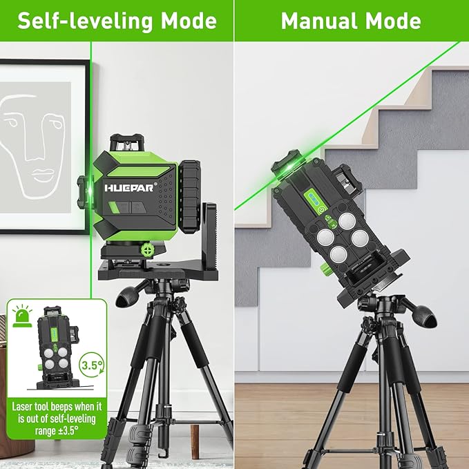Huepar 4x360 Laser Level Self-leveling 4D Green Beam Cross Line 16 Lines Tiling Floor Laser Tool -2x360 Horizontal/Vertical Laser Lines -rechargeable Li-ion Battery & Integrated Magnetic Bracket 704CG