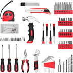 DEKOPRO Drill Set: Tool Set with 8V Red Cordless Drill, Home Tool Kit with Drill, Hand Tool Kits for Women 126 Piece