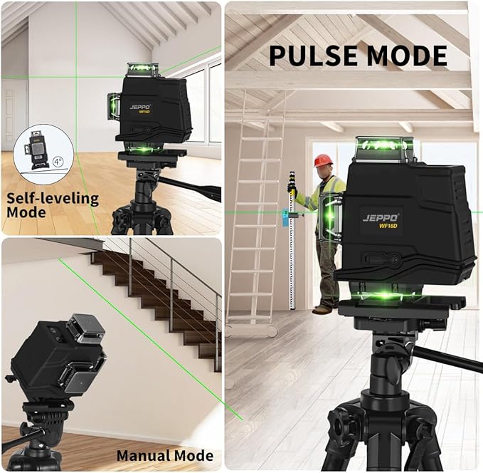 JEPPO Laser Level with Tripod,4D Green Laser Level 4x360 Self Leveling,16 Line Lazer Leveler Tool for Construction,Floor Tile,APP Remote Control,5000mAh Rechargeable Battery,Magnetic Rotating Stand