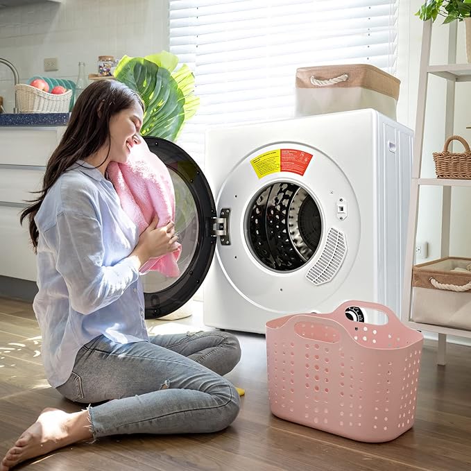 LDAILY Laundry Dryer, Electric Clothes Dryer with Timer, 2 Heating Options, 4 Drying Modes & Cold Air Care Function, Compact Dryer with Stainless Tub, Multi-layer Filtration for Home 1350W, White
