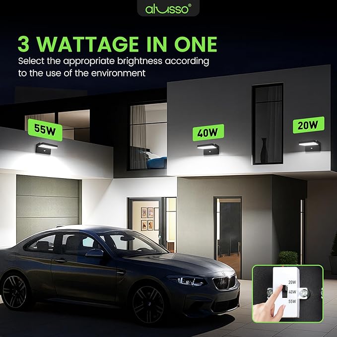 ALUSSO® 20W/40W/55W LED Outdoor Motion Sensor Wall Light, 3000K/4000K/6500K Exterior Lighting Fixtures, 360° Rotatable Wall Pack Lights, Aluminum IP65 Waterproof Sconce for Porch Patio Garage, Black