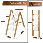 Lightweight Folding Step Ladder Household, Aluminum 4 Step Ladder Foldable for Home, Sturdy Step Stool for Adults 330 Lbs - White & Wood Grain