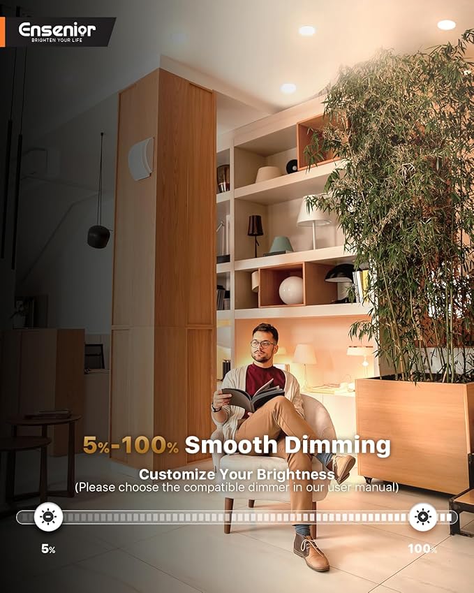 Ensenior 5/6 Inch 5CCT LED Can Lights 24 Pack, Retrofit Led Recessed Lighting, Baffle Trim, Dimmable, 9W=110W, 1000LM, 2700K/3000K/3500K/4000K/5000K Selectable, IC Rated - ETL & FCC